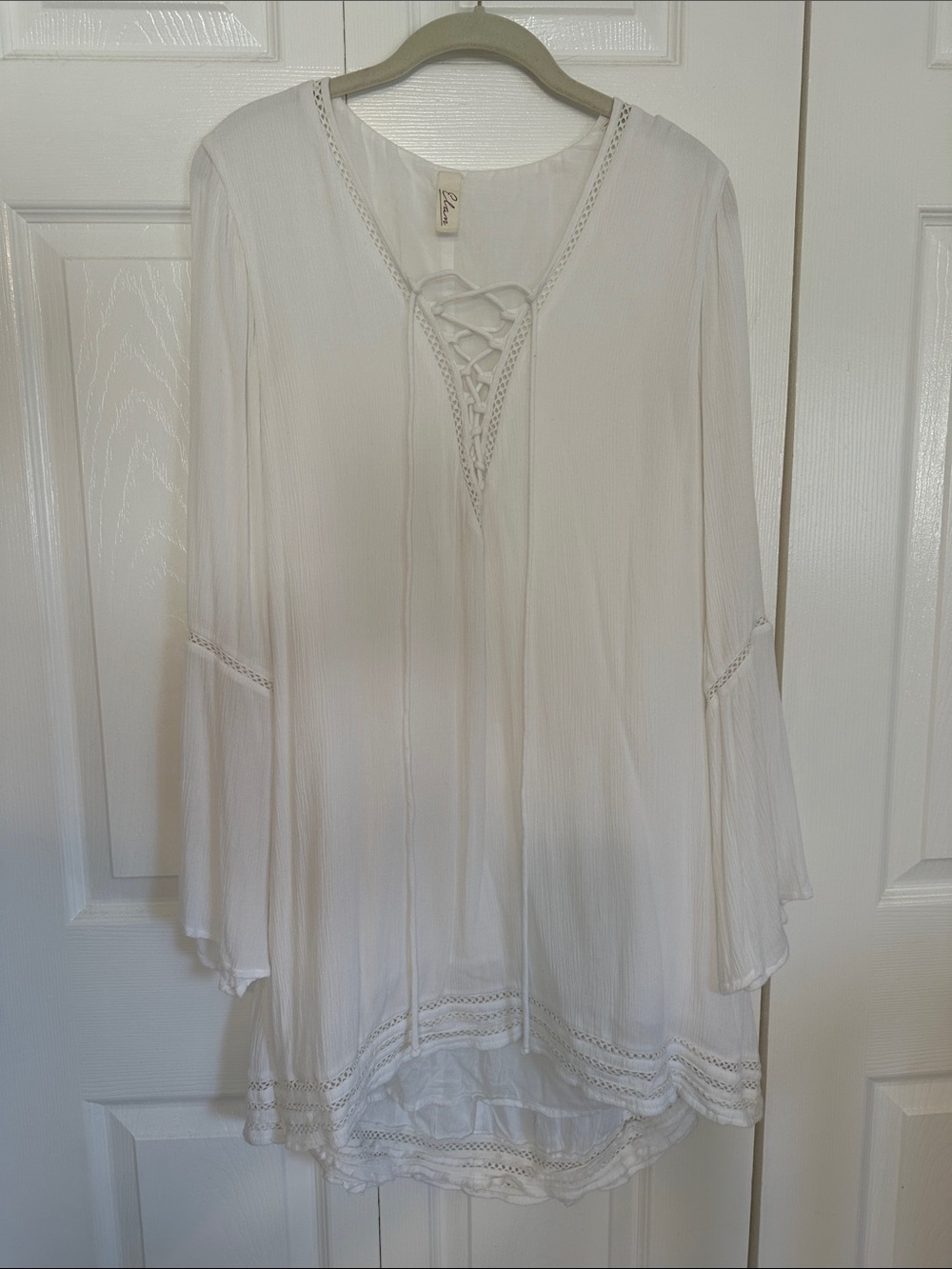 Lee White Lace-Up Bohemian Dress